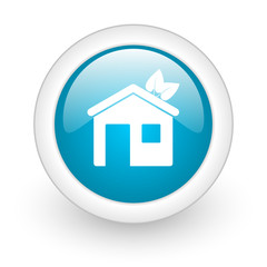 home blue circle glossy web icon on white background
