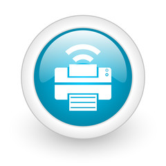 print blue circle glossy web icon on white background