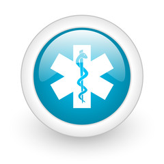 Obraz premium caduceus blue circle glossy web icon on white background