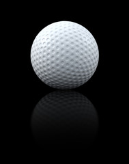 Golfball on black shiny background