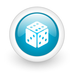 dice blue circle glossy web icon on white background