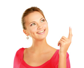 Fototapeta premium A young woman pointing at something