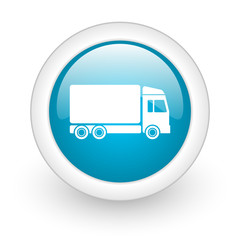 delivery blue circle glossy web icon on white background