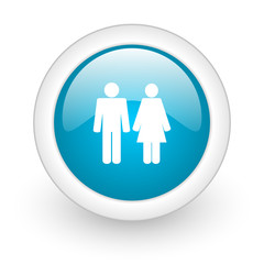 couple blue circle glossy web icon on white background
