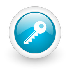 key blue circle glossy web icon on white background
