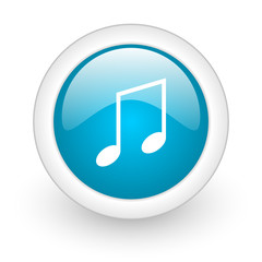 music blue circle glossy web icon on white background