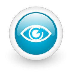 eye blue circle glossy web icon on white background