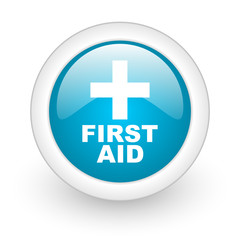 first aid blue circle glossy web icon on white background