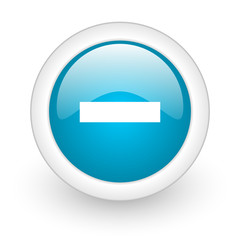 minus blue circle glossy web icon on white background