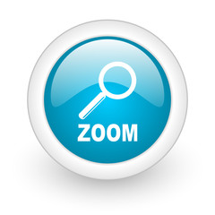zoom blue circle glossy web icon on white background
