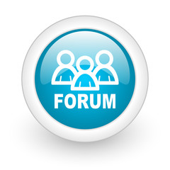 forum blue circle glossy web icon on white background