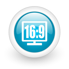 16 9 display blue circle glossy web icon on white background
