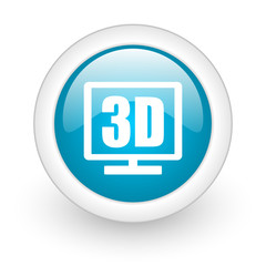 3d display blue circle glossy web icon on white background
