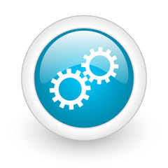 gears blue circle glossy web icon on white background