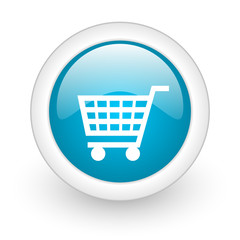 shopping cart blue circle glossy web icon on white background