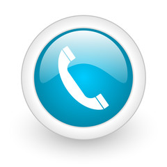 phone blue circle glossy web icon on white background