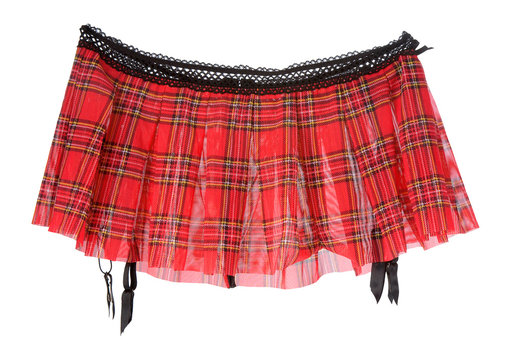 Red tartan mini skirt with suspenders