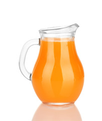 Full jug of tangerine juice, isolated on white