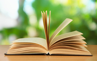 Opened book on bright background