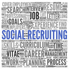 Social recruiting concept in word tag cloud on white background