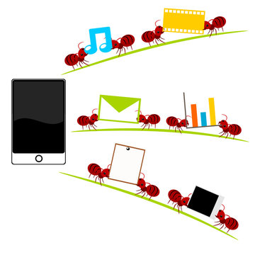 All in one  smartphone and red ants illustration