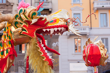 Chinese New Year parade in Milan - obrazy, fototapety, plakaty