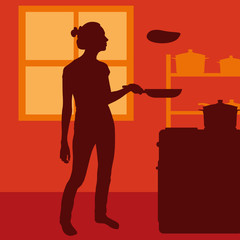 Cook woman or housewife in kitchen vector