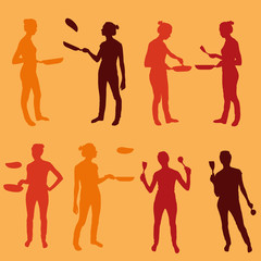 Fototapeta premium Woman making pancakes vector background