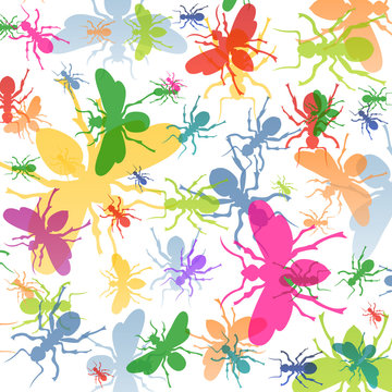 Ants colorful insects silhouettes illustration background vector