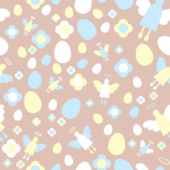 Easter angels seamless pattern beige
