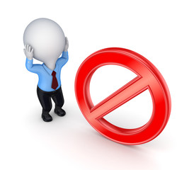 Stressed 3d small person and query mark.