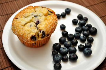Muffin on a Plate with Blueberries