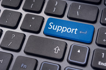 online support concepts, message on keyboard key - obrazy, fototapety, plakaty