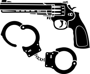 handcuffs and pistol. stencils