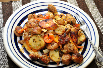 Meal of Fried Potatoes and Sausage