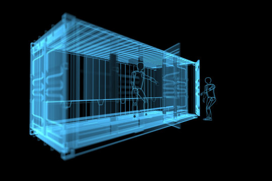 shipping container with human siluets