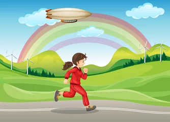 Poster Een meisje in rode jogging © GraphicsRF