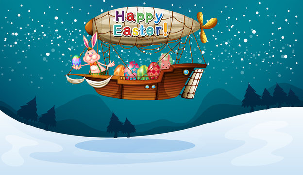 An airship with a happy easter greeting