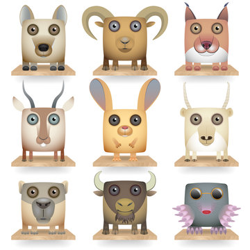 Wild animals icon set. Steppe Animals