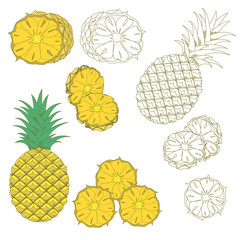 Set of isolated pineapples