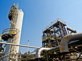 Chemical process plant with blue sky