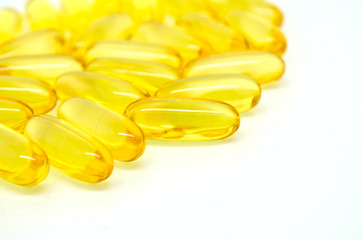 Fish oil capsule on white background