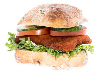 Chicken Schnitzel on a roll (on white)