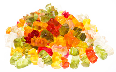 Heap of Gummi Bears isolated on white