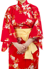 Fototapeta premium woman wearing Japanese kimono, isolated on white background.