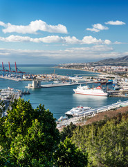 View over Port and Harbour, Malaga, Andalusia, Spain