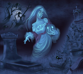 Illustration of a ghost on Halloween