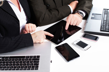 Business people group working with laptop.