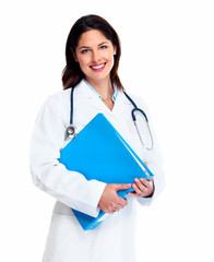 Smiling medical doctor woman with stethoscope.