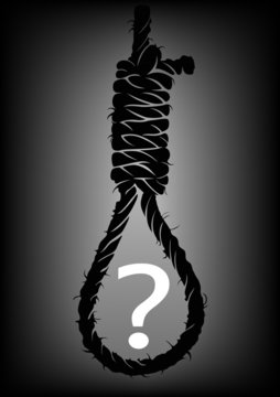 Old rope with hangman's noose with question